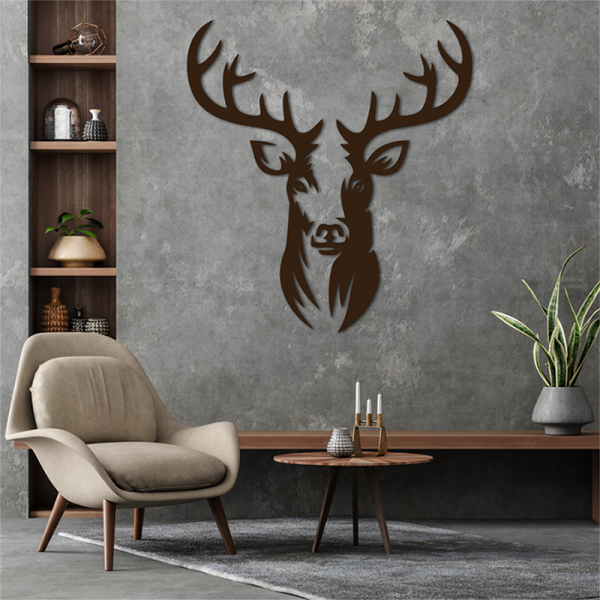 Wanddekoration Hirschkopf aus Holz farbig oder naturbelassen